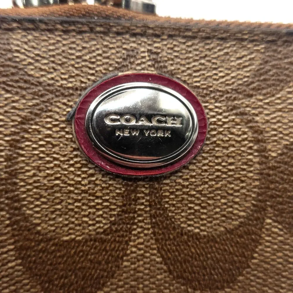 Coach Peyton Signature Accordion Zip Wallet Khaki Monogram Contemporary